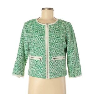 CABI Green Blazer Tweed Work Business Jacket, zip up blazer